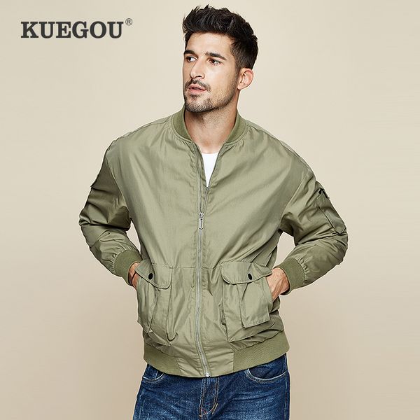 

kuegou хлопок полета костюм куртки тонкий моды для мужчин куртка green весна осень мужской верхней части пальто плюс размер uw-0920, Black;brown