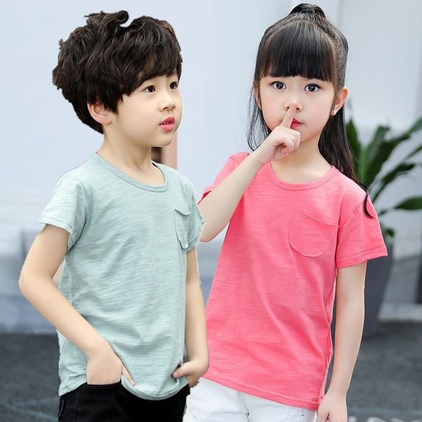 

z29i1 2020 short-sleeved t- round collar bamboo cotton shirt boys half-sleeved t-shirt children's clothing solid color children's, Blue