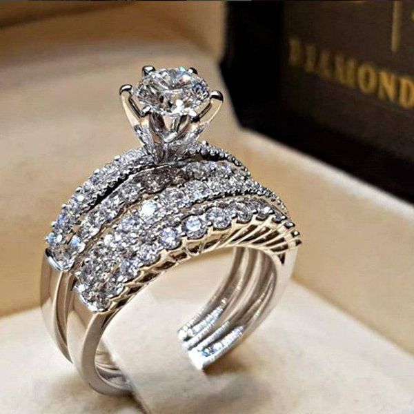 

2020explosion models couple sets of accessories wish ms. european and american fashion ring zircon ring wholesale dir, Slivery;golden