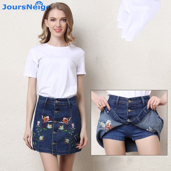 

joursneige denim shorts skirts summer women 2020 new embroidered anti emptied jeans short skirts female mid waist denim shorts, White;black