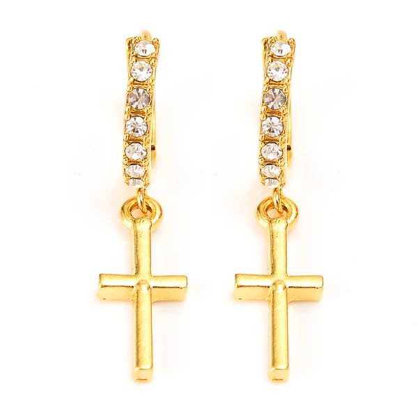 

zircon earring special christian vogue womens true real 24 k solid fine yellow gold gf crucifix cross timeless charm earrings, Silver