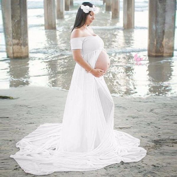 

women pregnant pgraphy props dress maternity dresses off shoulders dress robe grossesse, White