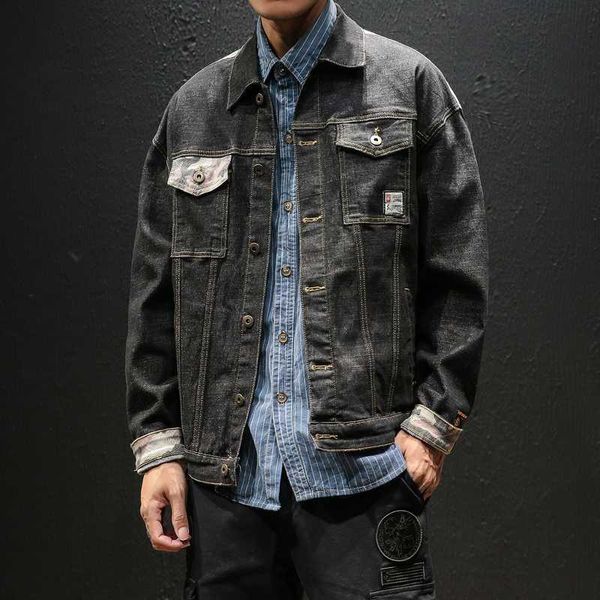 

2019 spring and summer men's jacket new fashion cotton loose windproof hip hop street motorcycle sports casual denim jacket, Black;brown