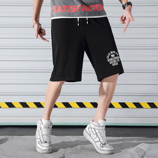 

summer shorts men's teenager bermuda straight-cut loose-fit black and white with pattern beach large t casual shorts-40, White;black