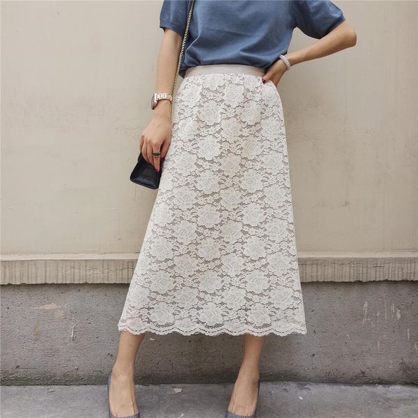 

европейские осенью новый кружева цветок двухслойный кашемир двухсторонних кружева длинного длинные юбки юбка для женщин h8265, Black