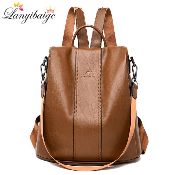 

new fashion women backpack soft leather backpack women multifunction lady shoulder bags high capacity traveling backpacks