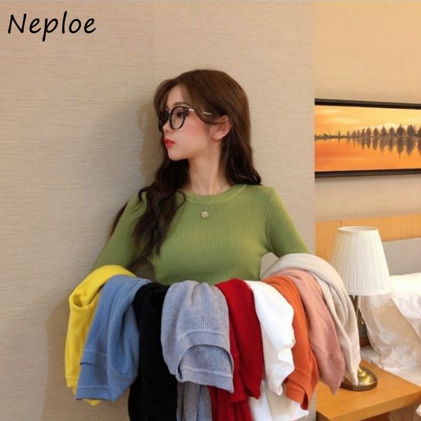 

neploe all-match long sleeve round neck pullover ladies 2020 autumn new knitted sweater women casual fashion solid color top, White;black