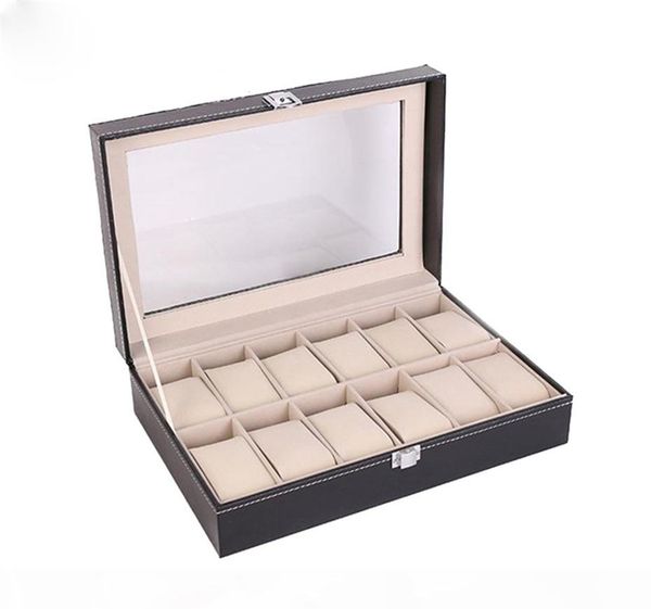 

12 сетки вахты способа хранения box кожа pu black корпус часов организатор box держатель для дисплея ювелирных изделий коллекции, Black;blue