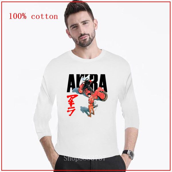 

men's t-shirts akira saro kaneda the motorcycle painted japanese anime film t shirt o-neck man shirts cool long tee, White;black