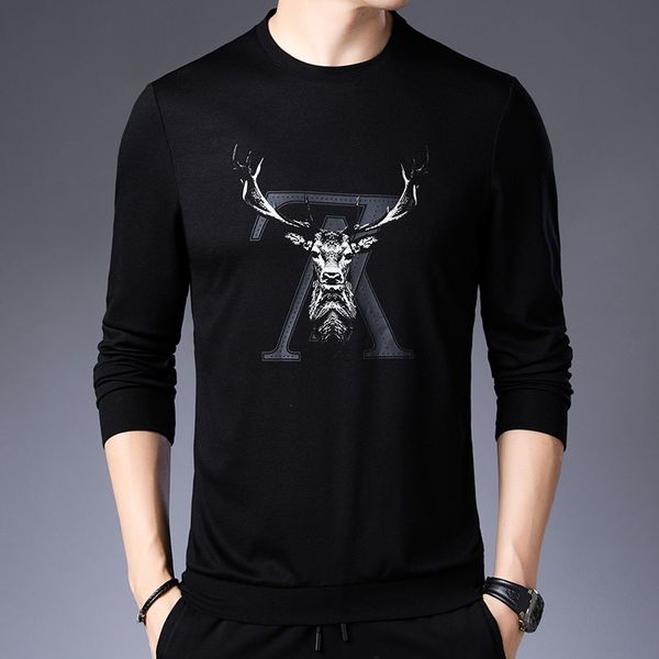 

fall 2020 new thin pattern men's sweater long sleeve t-shirt men's wear, Black