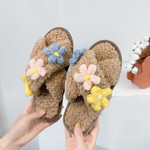 

shoes ladies' slippers slipers women fur flip flops low flower luxury slides flock 2020 massage plush summer designer flat, Black