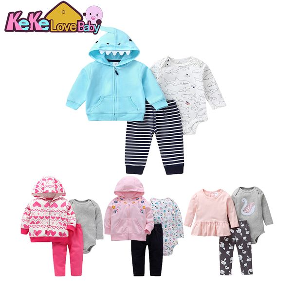 

3pcs newborn infant baby girl fall clothes set winter hooded jacket bodysuit pants fashion baby boys clothes outfit set 0-24, White