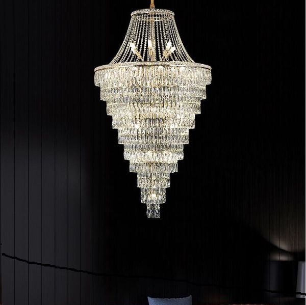 

duplex floor luxury crystal big chandelier l lobby living room spiral staircase villa decorative chandelier