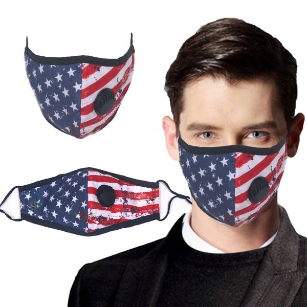 

2020 usa flag party masks with valve pm2.5 america flag washable cotton mask breathable mask president election july fourth reusable mask