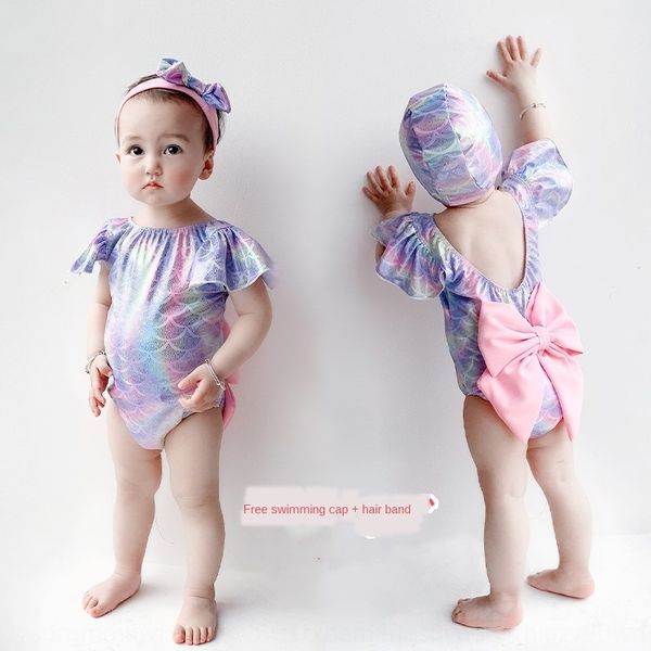 

2019 summer girls' ins swimsuit mermaid one-piece swimsuit swimming spring island holiday, Black