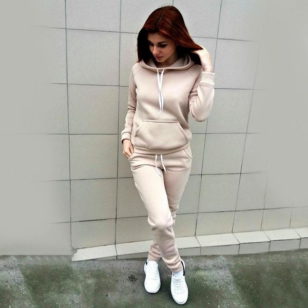 

autumn winter women 2 piece clothing set casual fashion sporting sweatshirt+ long pants tracksuit for women hoodie suit, Gray