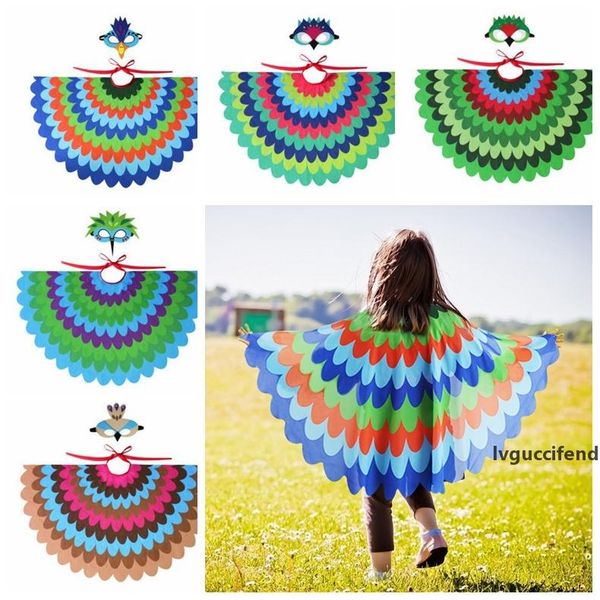 

kids peacock cape with eye mask chiffon cloak kids birds cosplay clothing boys girls holloween party costume props kka6666