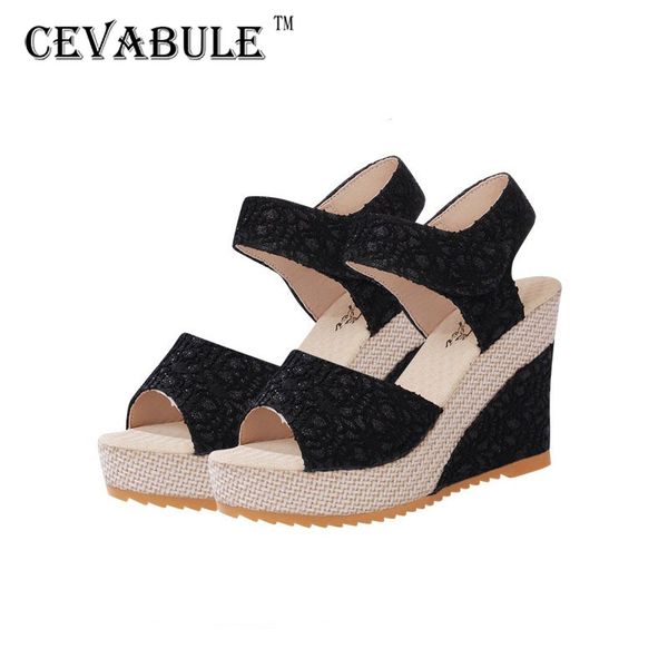 

cevabule 2020 summer women fish toe wedge platfrom sandals shoes slope with women's sandals.hykl-3376, Black