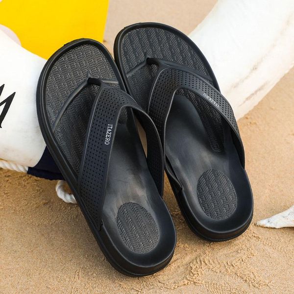 

flip-flops men shoes summer brand design flat bottom sandals seaside vacation beach flip-flops non-slip sandals, Black