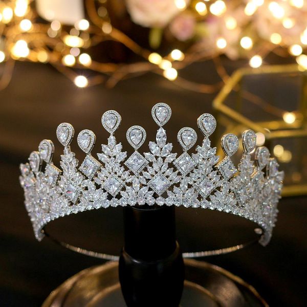 

asnora big wedding bride's crown elegant zincons hair silver tiaras bridal jewelry crown accessories t200110, White;golden