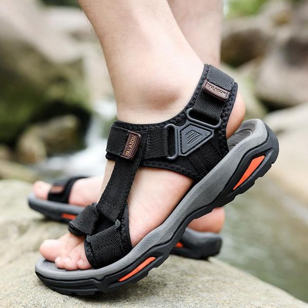 

new summer sandals men shoes flat holiday shoes men beach sandals casual male summer footwear non-slip fashion a2354, Black
