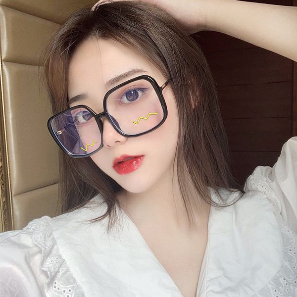 

new fashion net celebrity anti-blue big frame glasses frame female star with the same style wild flat mirror, White;black