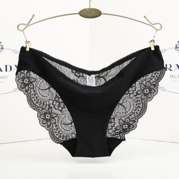 

hollow briefs women lace side underwear seamless breathable hollow briefs solid color woman low rise lingerie underwear, Black;pink