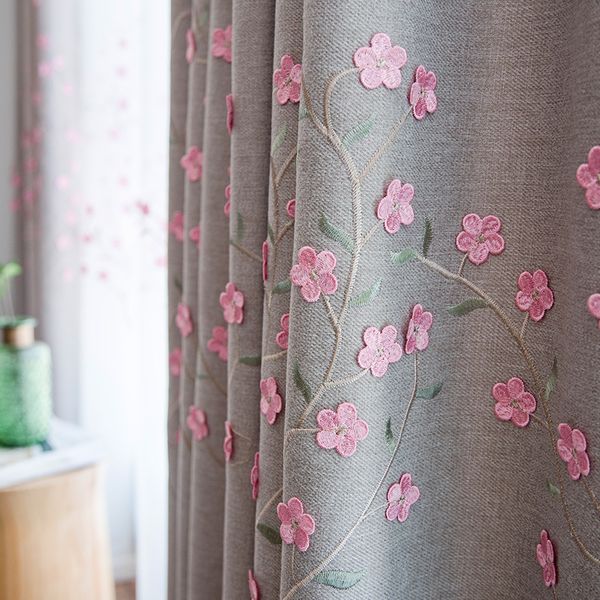 

customized fashion new 80% shade rate blackout curtains with pink embroider window curtains for living room bedroom curtain
