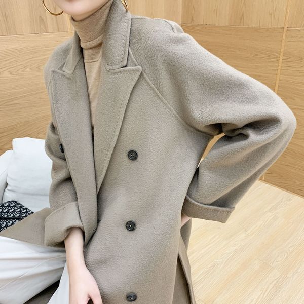 

fna7j 2020 double-sided cashmere wave en length double-breasted suit 2020 double-sided cashmere coat wave en coat length jacket wool wool do, Black