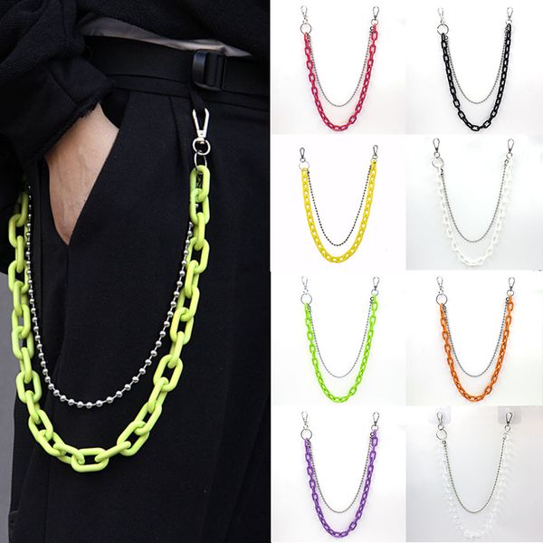 

punk waist chain belts for women men hip-hop style pants chain cool acrylic metal trousers fashion chic multi-layer belt, Black;brown
