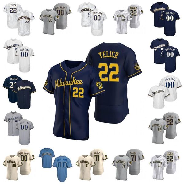 

2020 50th milwaukee jerseys christian yelich josh hader ryan braun brent suter brett anderson keston hiura manny pina ray baseball jersey, Blue;black