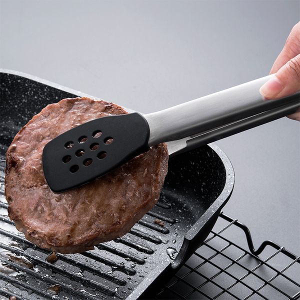 

304 stainless steel food tongs silicone bread clip household steak clamp baking tools barbecue tongs clip drop shipping