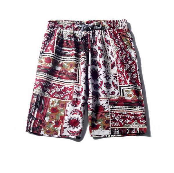 

men's shorts cotton linen summer casual loose mid red printed beach straight pants trousers plus size l413a, White;black