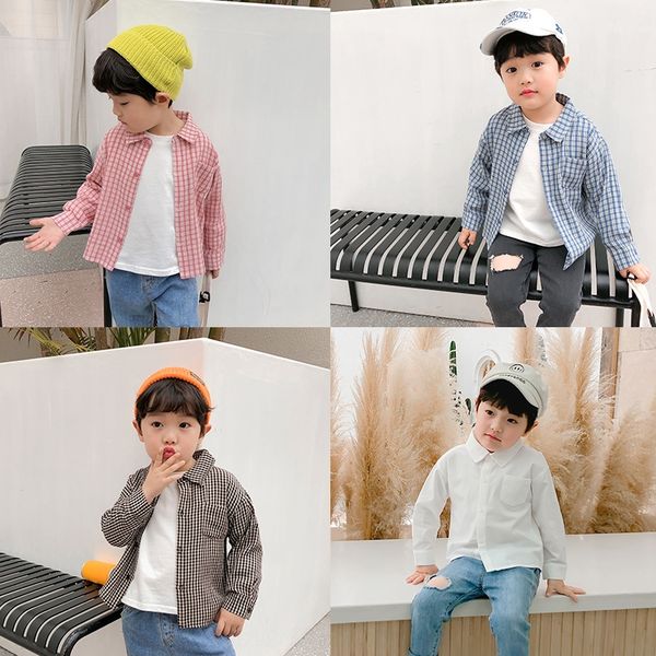 

mcdull wear boys' plaid shirt korean wear boys' casual baby's clothing children's children's long-sleeved shirt fas, White;black
