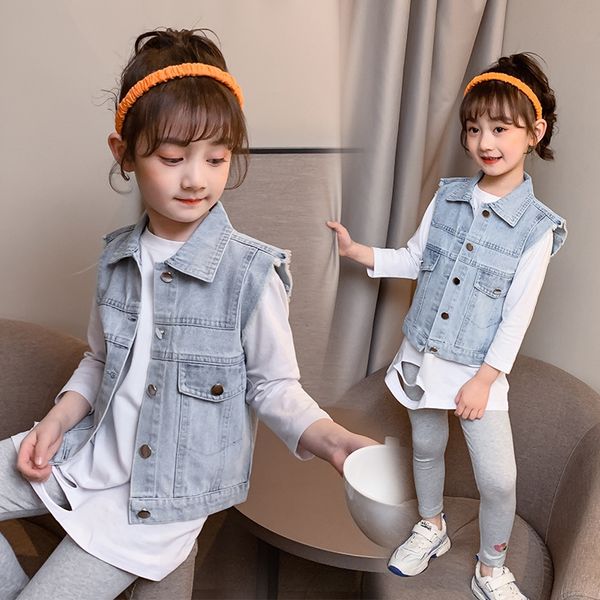 

girls' denim vest 2020 spring new korean style children's medium and large children's solid color denim vest fashion, Camo
