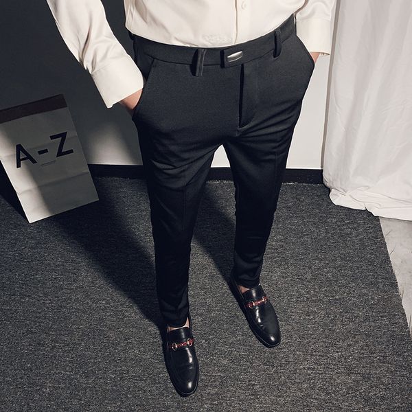 

new men's business suit pant ankle length casual mens dress pants 2020 spring formal work trousers pantalon 28-36 cx200728, Black