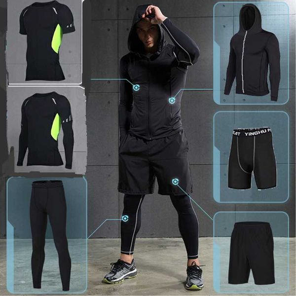 

quick dry running sets men's compression sports suits gym basketball running tights tracksuit jogging clothes sportswear, Black;blue