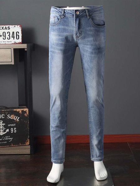 

20ss european and american style exclusive spot autumn and winter embroidery high-end men's jeans casual stretch straight slim jeans me, Blue