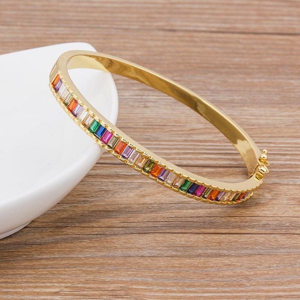

new fashion classic women's bangles gold color rhinestone bracelet cuff simple trendy rainbow jewelry gift, Black