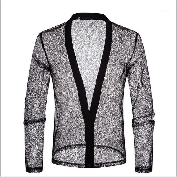 

polo shirts transparent gauze long sleeve solid color mens polos casual summer tees mens designer, White;black