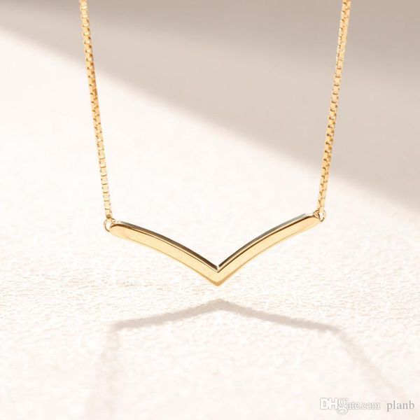 

18k yellow gold plated polished wishbone necklace women gift jewelry for pandora 925 sterling silver gold chain necklaces with original box