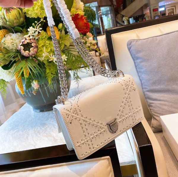

rivet flip square bag 2021 new genuine leather women handbag diamond lock chain shoulder messenger bag
