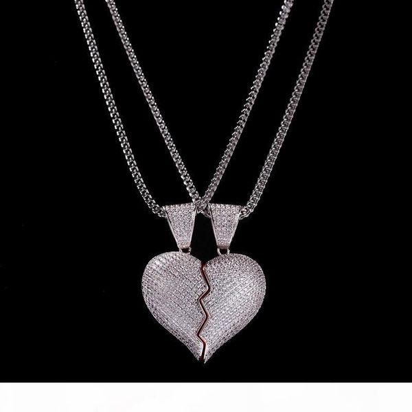 

iced out broken heart ожерелье для женщин людей мода хип-хоп ожерелье ювелирных любовника ожерелье 1 пара, Silver