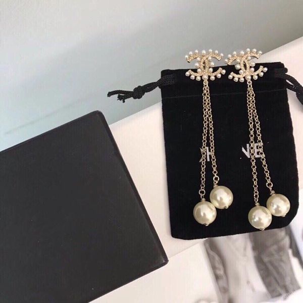 

pearl tassel long earrings elegant temperament earrings elegant soft brass material with sterling silver needle earrings, Golden