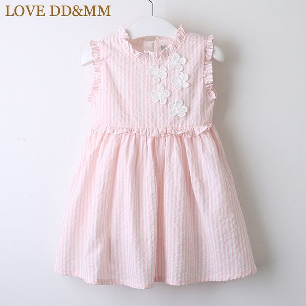 

love dd&mm girls dresses 2020 spring new children's wear girls sweet white flower lace collar striped sleeveless dress, Red;yellow