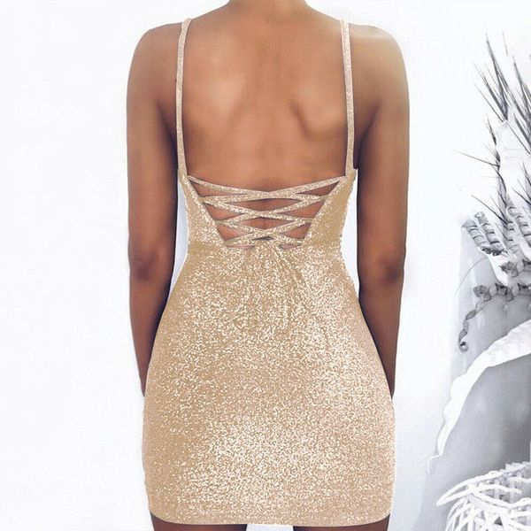 

women sleeveless backless dress evening party summer sheath sequins bodycon clubwear short mini dresses gold black pink, Black;gray