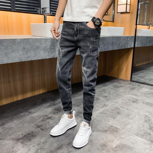 

jean men's fashion casual long pant 2020 spring autumn lightweight black trousers stretch fit jeans fashion denim pants homme, Blue