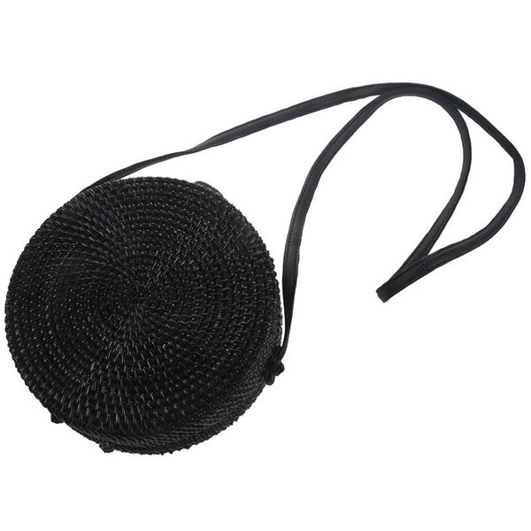 

black round rattan bags for women crossbody bag handmade woven circle shoulder bag female handbags(fishing net