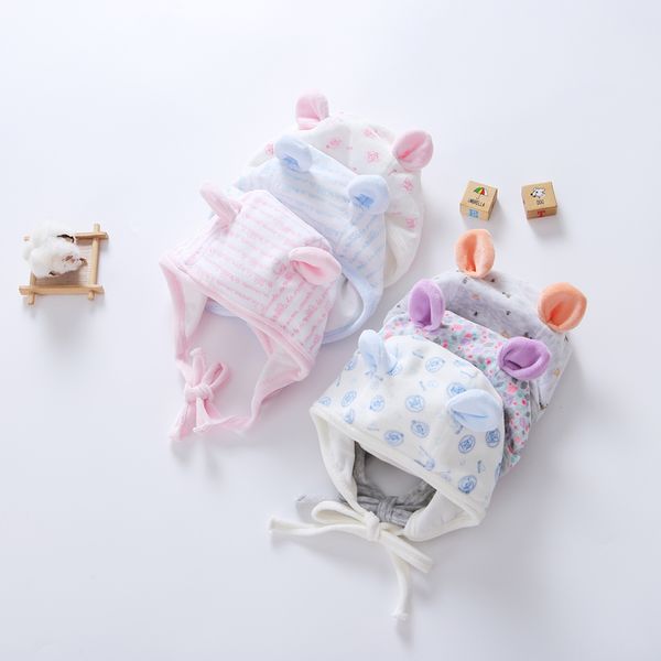

baby clothes baby hat newborn hooded infant hat girls boys autumn winter with ears and cord 0-12 months, Yellow