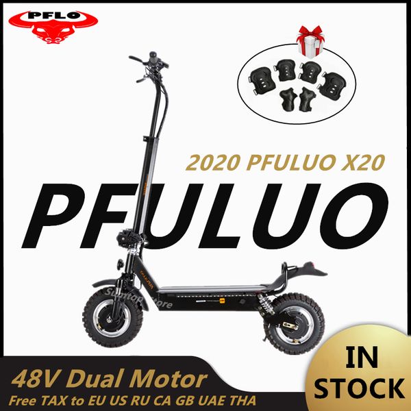 

2020 pfuluo x20 dual drive 2000w off-road smart electric scooter 48v dual motor kickscooter with lcd display skateboard